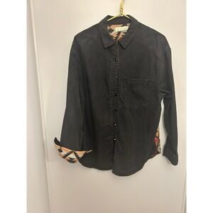 Free People Black Denim Southwestern Print Button Up Shirt Womens Small